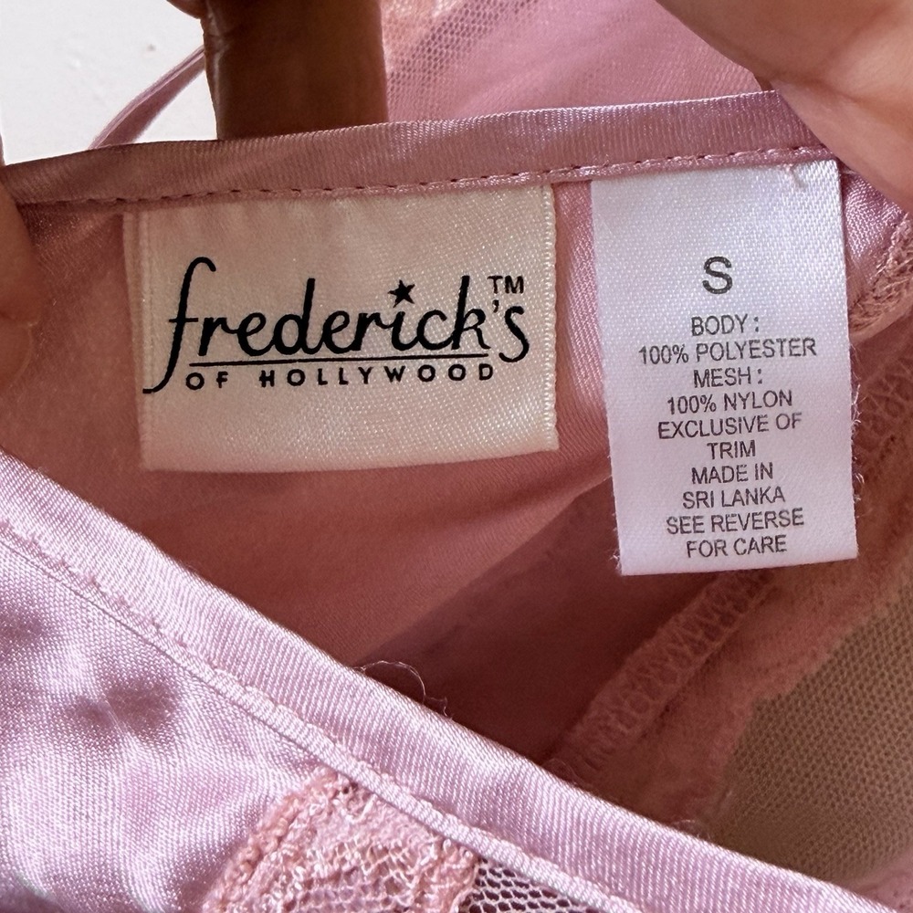 y2k Fredericks of Hollywood pink & black lace satin babydoll lingerie slip Small - Picture 7 of 7